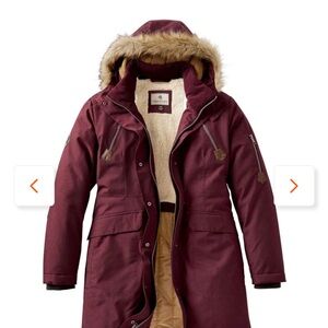 Legendary Whitetails Burgundy Puffer Coat with Faux Fur Trim